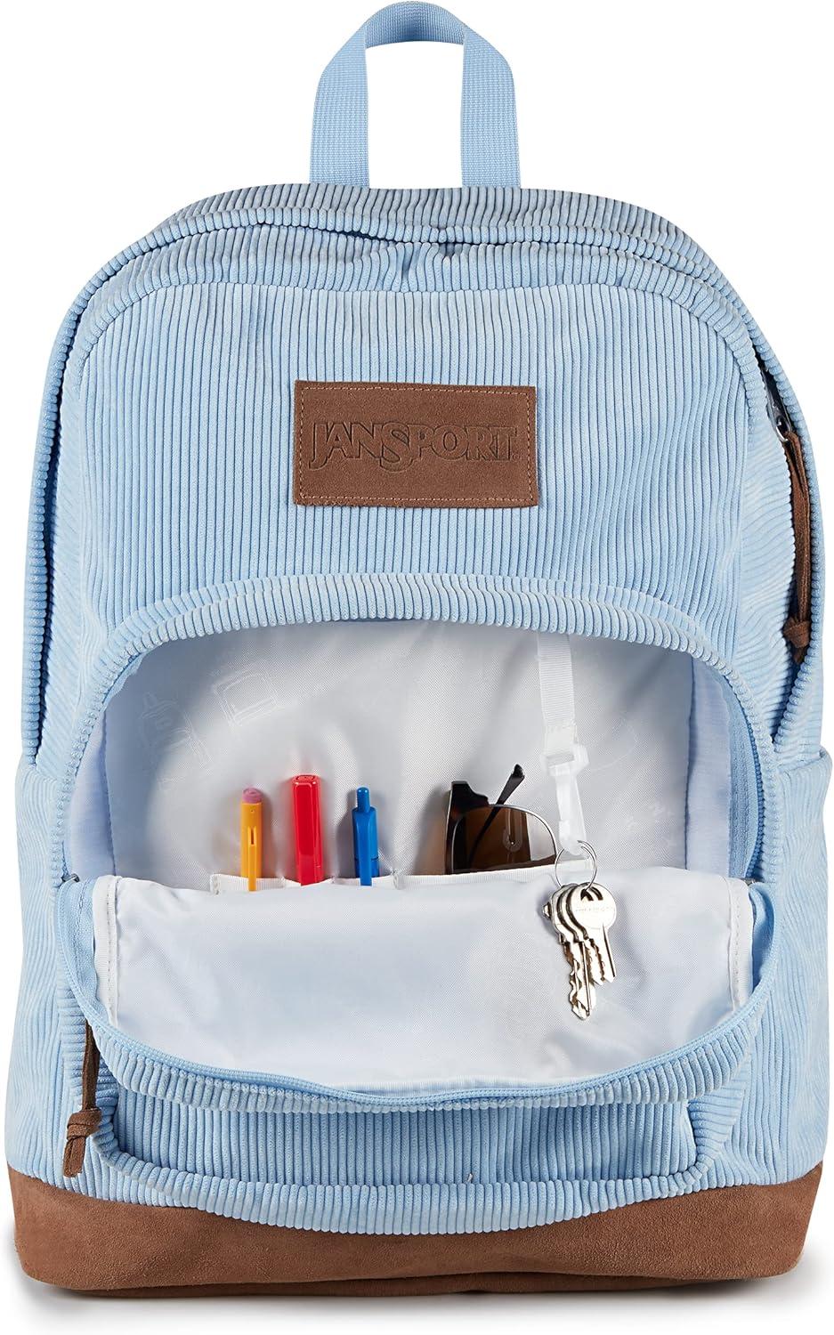 imageJanSport Right Pack Expressions Backpack Main Compartment 15inch Padded Laptop Compartment Side Water Bottle Pocket Utility Pocket with Zippered Rain Flap Discharge Denim StarHydrangea Corduroy