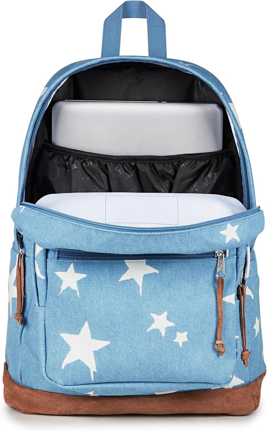imageJanSport Right Pack Expressions Backpack Main Compartment 15inch Padded Laptop Compartment Side Water Bottle Pocket Utility Pocket with Zippered Rain Flap Discharge Denim StarDischarge Denim Star