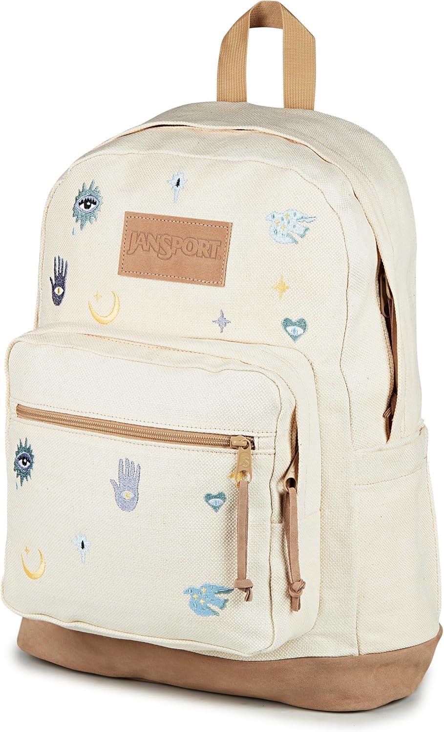 imageJanSport Right Pack Expressions Backpack Main Compartment 15inch Padded Laptop Compartment Side Water Bottle Pocket Utility Pocket with Zippered Rain Flap Discharge Denim StarSurreal Mirage Embroidery