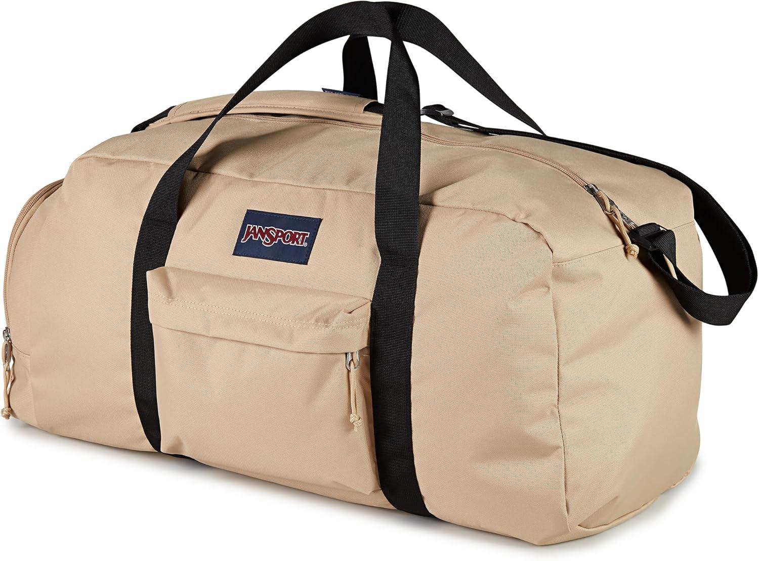 imageJanSport Weekender Duffel  Travel or Gym Bag Durable Weekender with Front Utility Pocket ampamp Side Grab HandlesTravertine