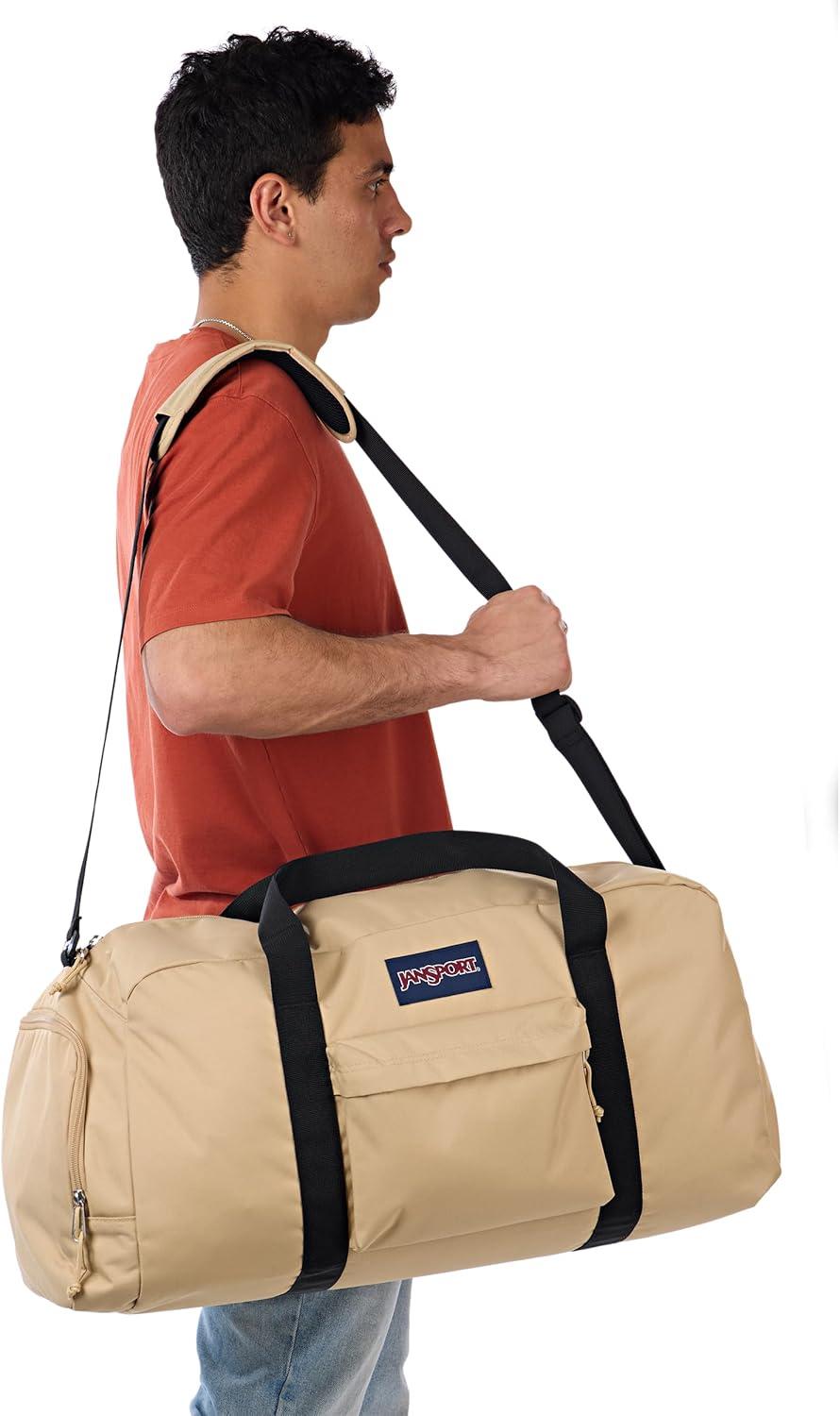 imageJanSport Weekender Duffel  Travel or Gym Bag Durable Weekender with Front Utility Pocket ampamp Side Grab HandlesTravertine