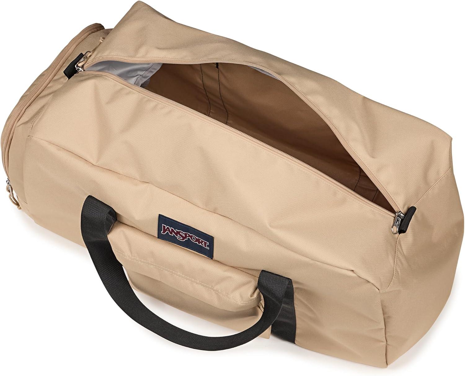 imageJanSport Weekender Duffel  Travel or Gym Bag Durable Weekender with Front Utility Pocket ampamp Side Grab HandlesTravertine