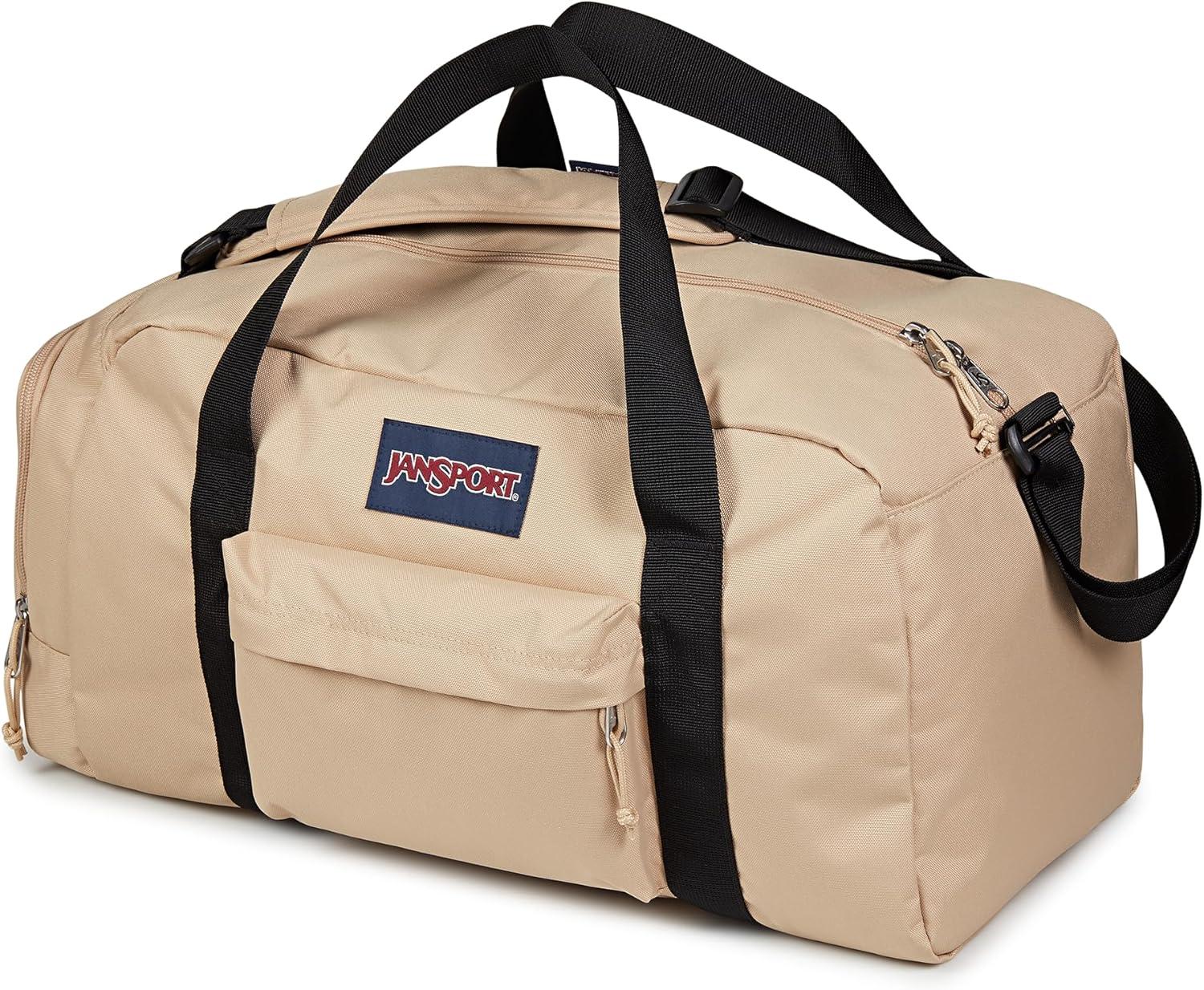 imageJanSport Weekender Duffel  Travel or Gym Bag Durable Weekender with Front Utility Pocket ampamp Side Grab HandlesTravertine