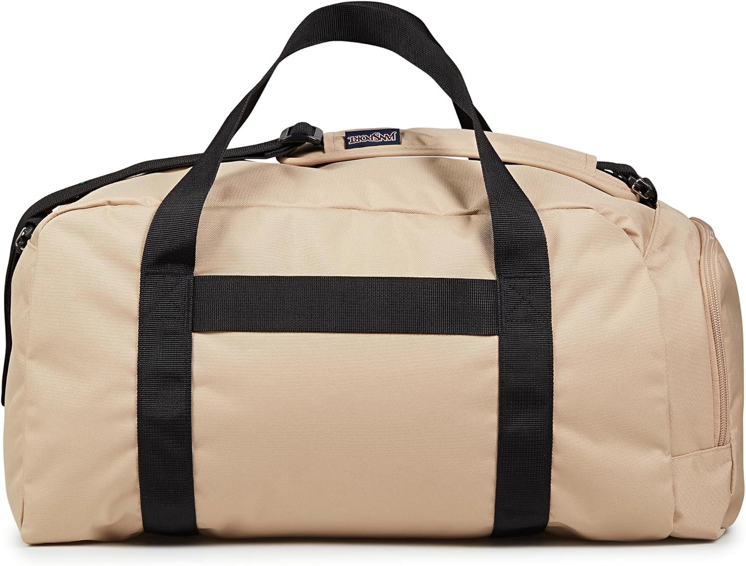 imageJanSport Weekender Duffel  Travel or Gym Bag Durable Weekender with Front Utility Pocket ampamp Side Grab HandlesTravertine