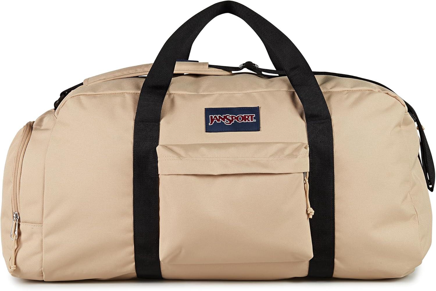 imageJanSport Weekender Duffel  Travel or Gym Bag Durable Weekender with Front Utility Pocket ampamp Side Grab HandlesTravertine