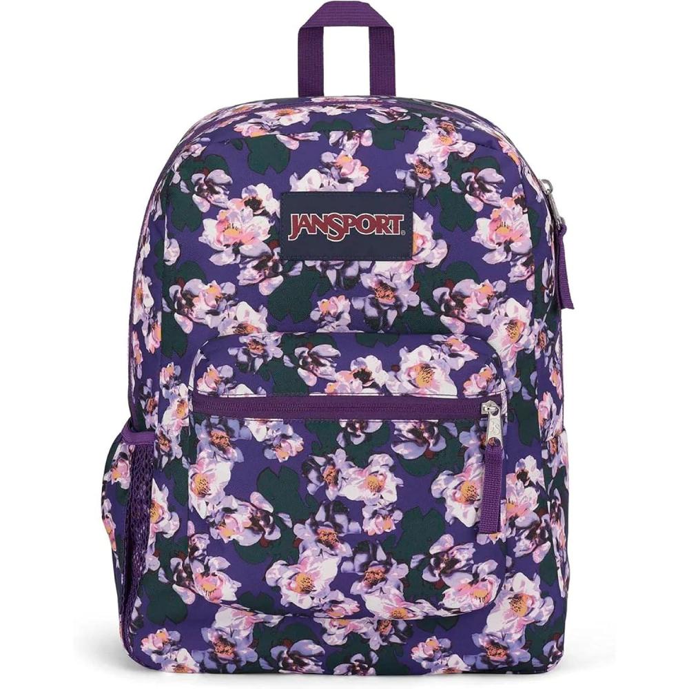 imageJanSport Cross Town Backpack 17quot x 125quot x 6quot Simple Bag for Everyone with 1 Main Compartment Front Utility Pocket Premium Class Accessories BlackPurple Petals
