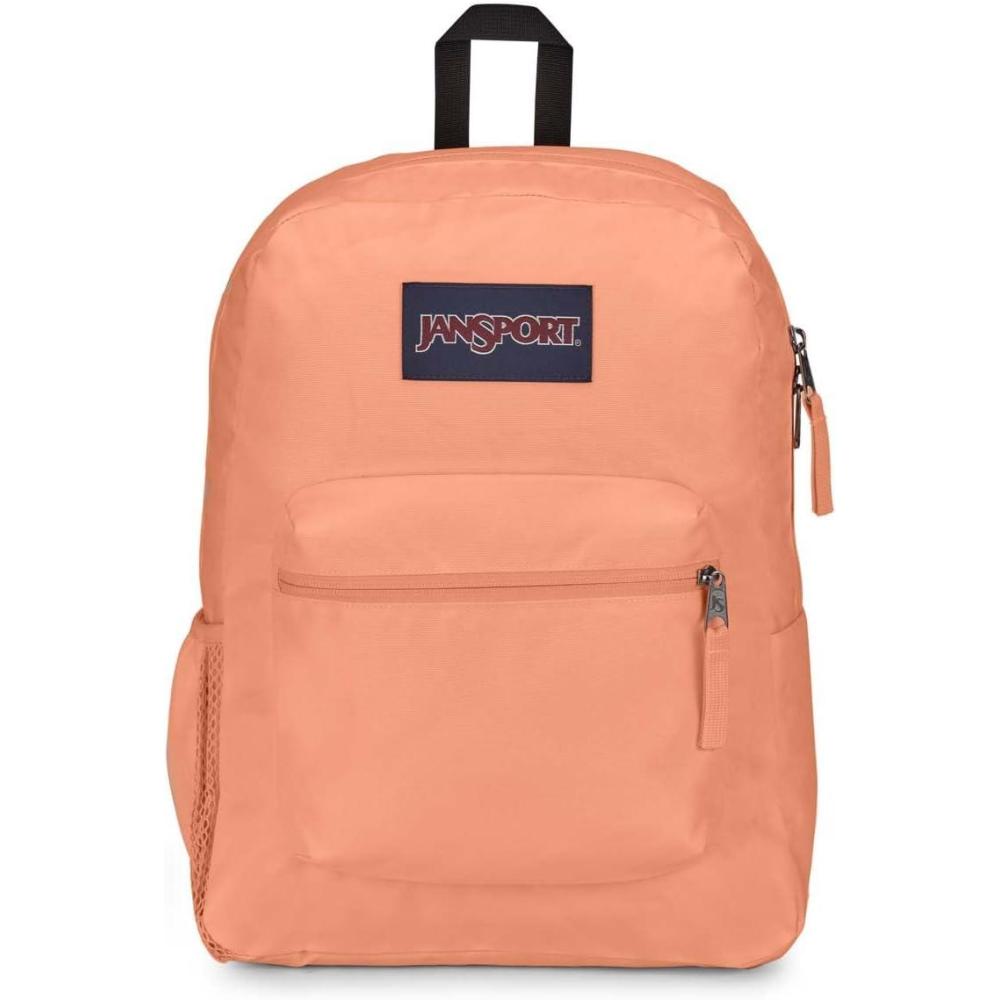 imageJanSport Cross Town Backpack 17quot x 125quot x 6quot Simple Bag for Everyone with 1 Main Compartment Front Utility Pocket Premium Class Accessories BlackPeach Neon