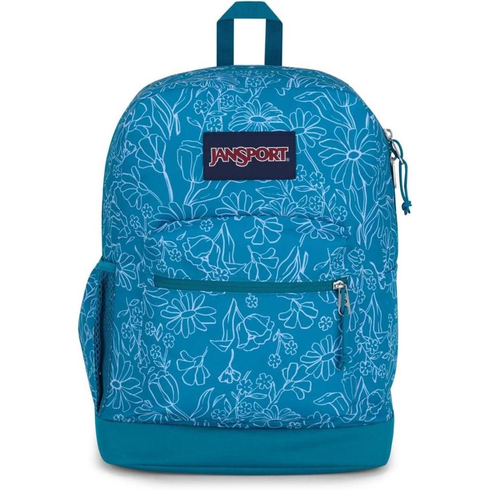 imageJanSport Cross Town Plus Backpack  Large Main Compartment Side Water Bottle Pocket 15Inch Padded Laptop Sleeve  BlackDelightful Daisies Green