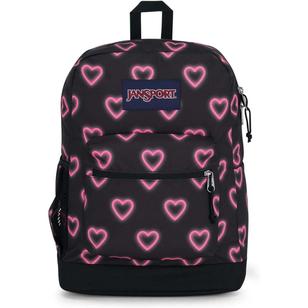 imageJanSport Cross Town Plus Backpack  Large Main Compartment Side Water Bottle Pocket 15Inch Padded Laptop Sleeve  BlackHappy Hearts Black