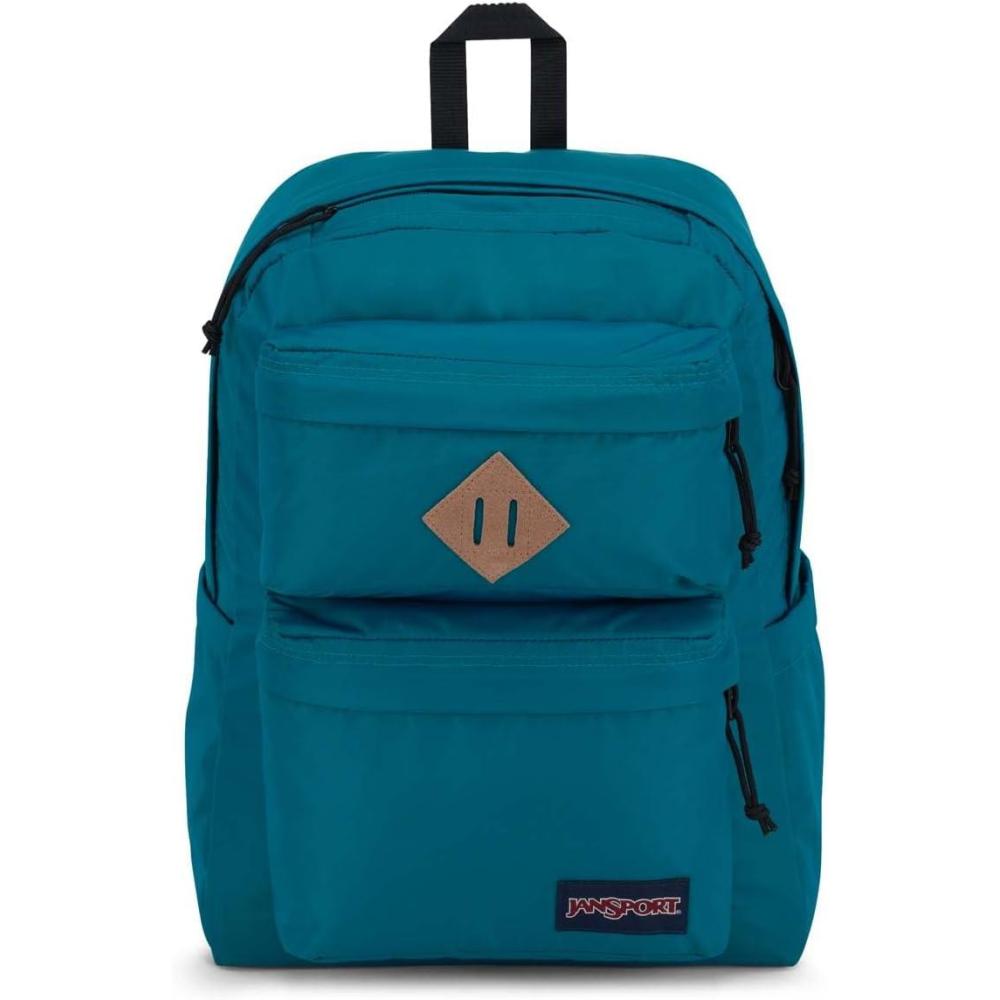imageJanSport Double Break Backpack  15inch Padded Laptop Compartment Dual Water Bottle Pockets Internal Organizer Large Main Compartment NavyDeep Lake