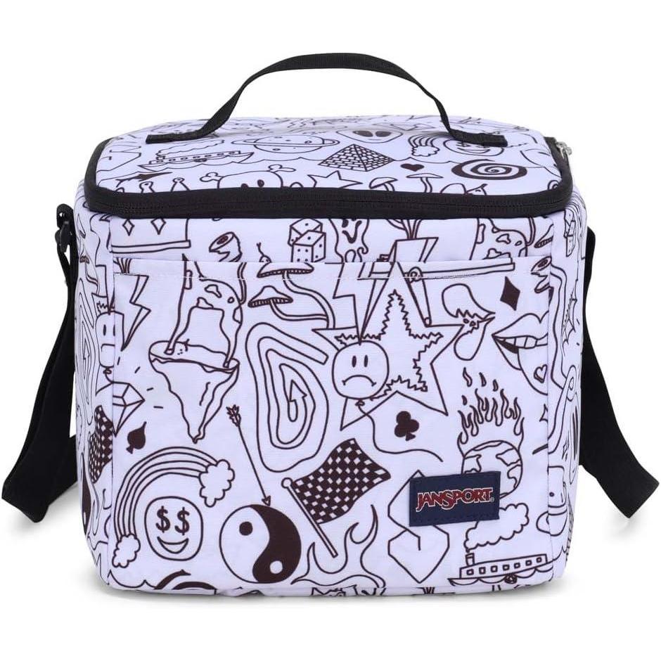imageJanSport Super Snack  Insulated Lunch Bag with BPAFree Liner Zipper Top Opening and Adjustable Shoulder Strap Cyberspace GalaxyBroken Broadcast
