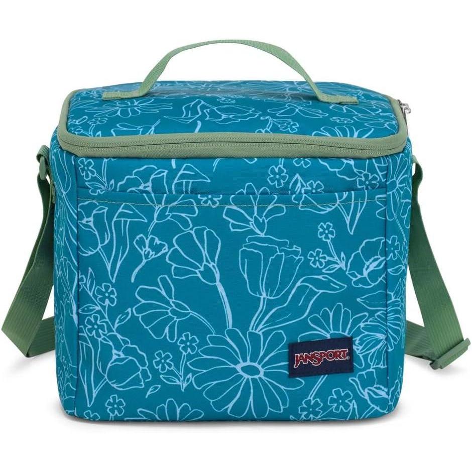 imageJanSport Super Snack  Insulated Lunch Bag with BPAFree Liner Zipper Top Opening and Adjustable Shoulder Strap Cyberspace GalaxyDelightful Daisies Green