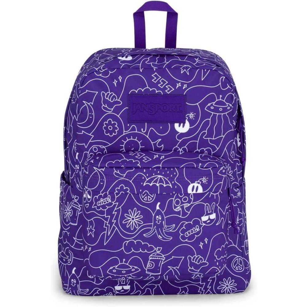 imageJanSport SuperBreak Plus Backpack with Padded 15inch Laptop Sleeve and Integrated Bottle Pocket  Spacious and Durable Daypack for Work and Travel  Army GreenDub Doodle Purple
