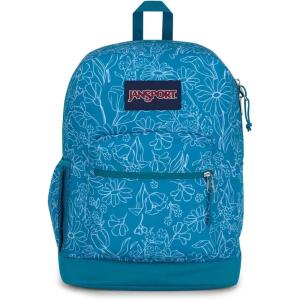 JanSport Cross Town Plus Backpack – Large Main Compartment, Side Water Bottle Pocket, 15-Inch Padded Laptop Sleeve – Black(Delightful Daisies Green)