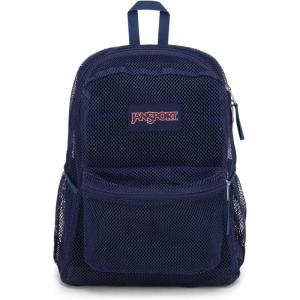 JanSport Eco Mesh Backpack, Red Tape, 17” x 12.5” x 6” – Large Semi-Transparent Bag for Adults with Laptop Sleeve, Padded Back Panel, Pastel Lilac(Navy)
