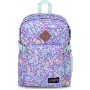JanSport Main Campus Backpack – Travel or Work backpack w 15-Inch Laptop Sleeve and Dual Water Bottle Pockets, Graphite Grey(Fluid Floral Pastel Lilac)