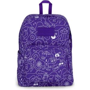 JanSport SuperBreak Plus Backpack with Padded 15-inch Laptop Sleeve and Integrated Bottle Pocket – Spacious and Durable Daypack for Work and Travel – Army Green(Dub Doodle Purple)