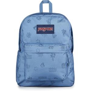 JanSport SuperBreak Plus Backpack with Padded 15-inch Laptop Sleeve and Integrated Bottle Pocket – Spacious and Durable Daypack for Work and Travel – Black(Sunny Sketches Blue)