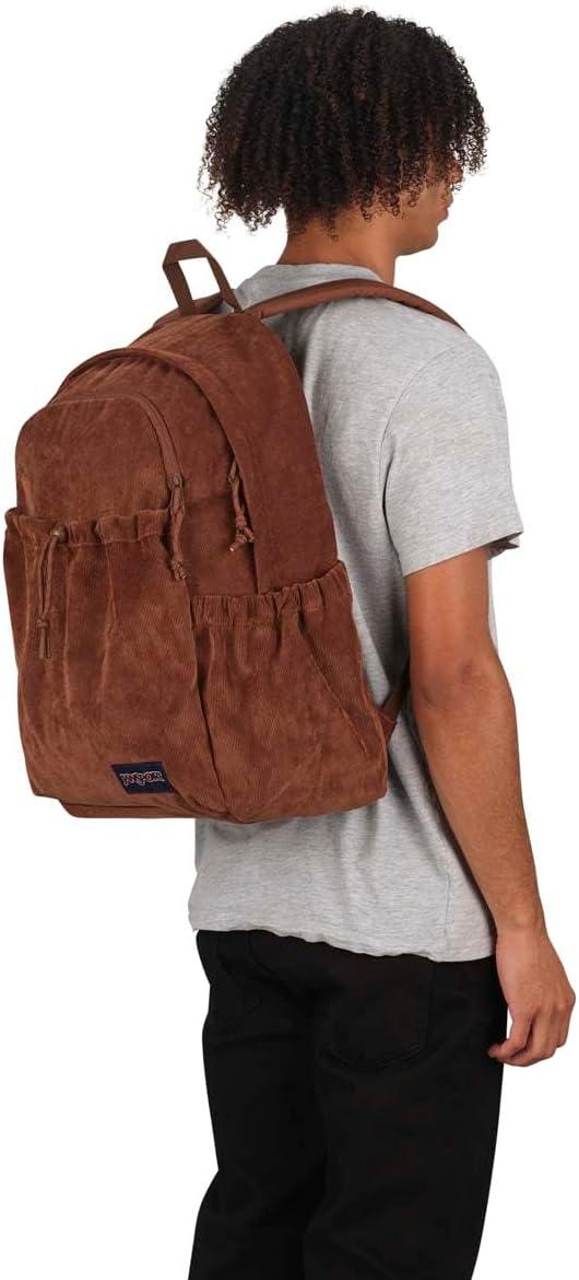 imageJanSport Lounge Pack FX Large Main Compartment Dual Water Bottle Pockets Front Drawcord Pocket Padded Laptop Sleeve Black CorduroyBasic Brown