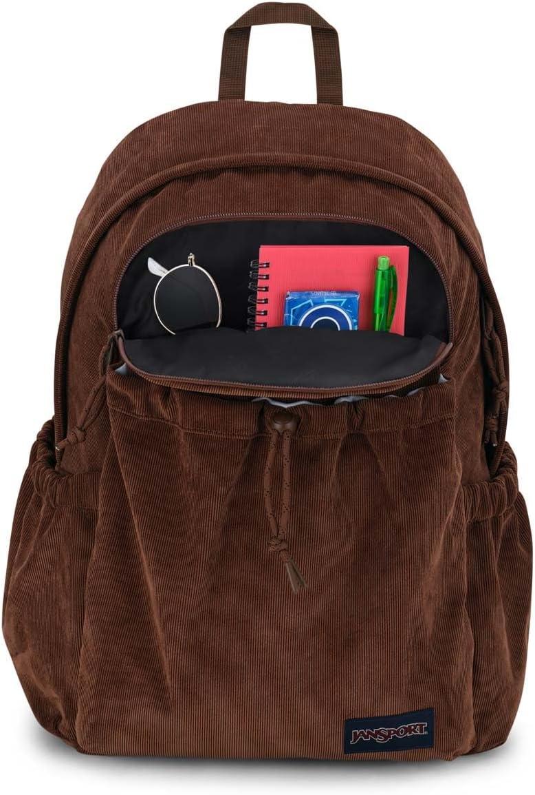 imageJanSport Lounge Pack FX Large Main Compartment Dual Water Bottle Pockets Front Drawcord Pocket Padded Laptop Sleeve Black CorduroyBasic Brown