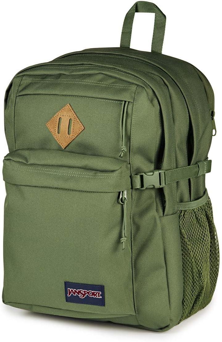 imageJanSport Main Campus FX Backpack  Travel or Work Bag w 15Inch Laptop Pack with Leather Trim BlackCargo Green