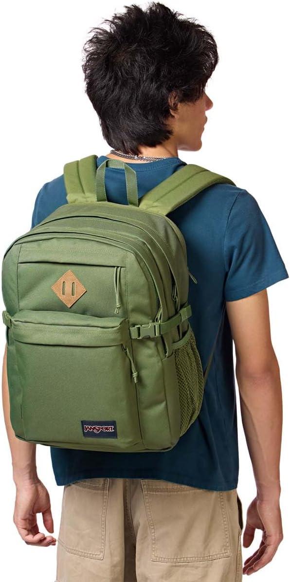 imageJanSport Main Campus FX Backpack  Travel or Work Bag w 15Inch Laptop Pack with Leather Trim BlackCargo Green