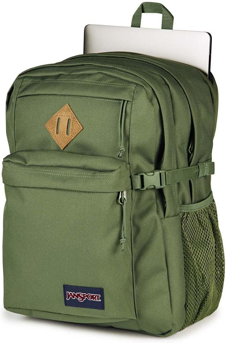 imageJanSport Main Campus FX Backpack  Travel or Work Bag w 15Inch Laptop Pack with Leather Trim BlackCargo Green