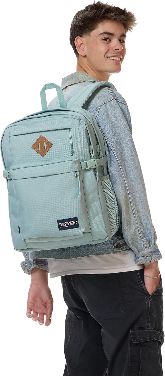 imageJanSport Main Campus FX Backpack  Travel or Work Bag w 15Inch Laptop Pack with Leather Trim BlackFaded Sage