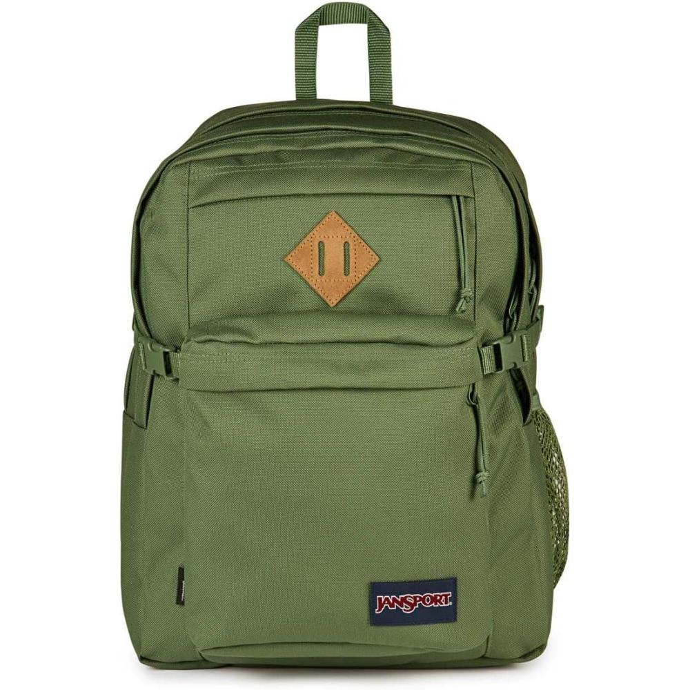 imageJanSport Main Campus FX Backpack  Travel or Work Bag w 15Inch Laptop Pack with Leather Trim BlackCargo Green