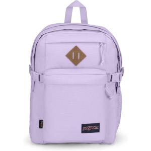 JanSport Main Campus FX Backpack – Travel or Work Bag w 15-Inch Laptop Pack with Leather Trim, Black(Pastel Lilac)