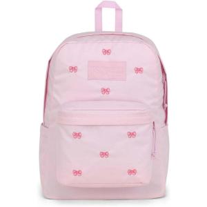 JanSport Superbreak Plus FX Backpack – Work, Travel, or Laptop Bag with Water Bottle Pocket – Surreal Corduroy Coconut(Embroidered Bows)